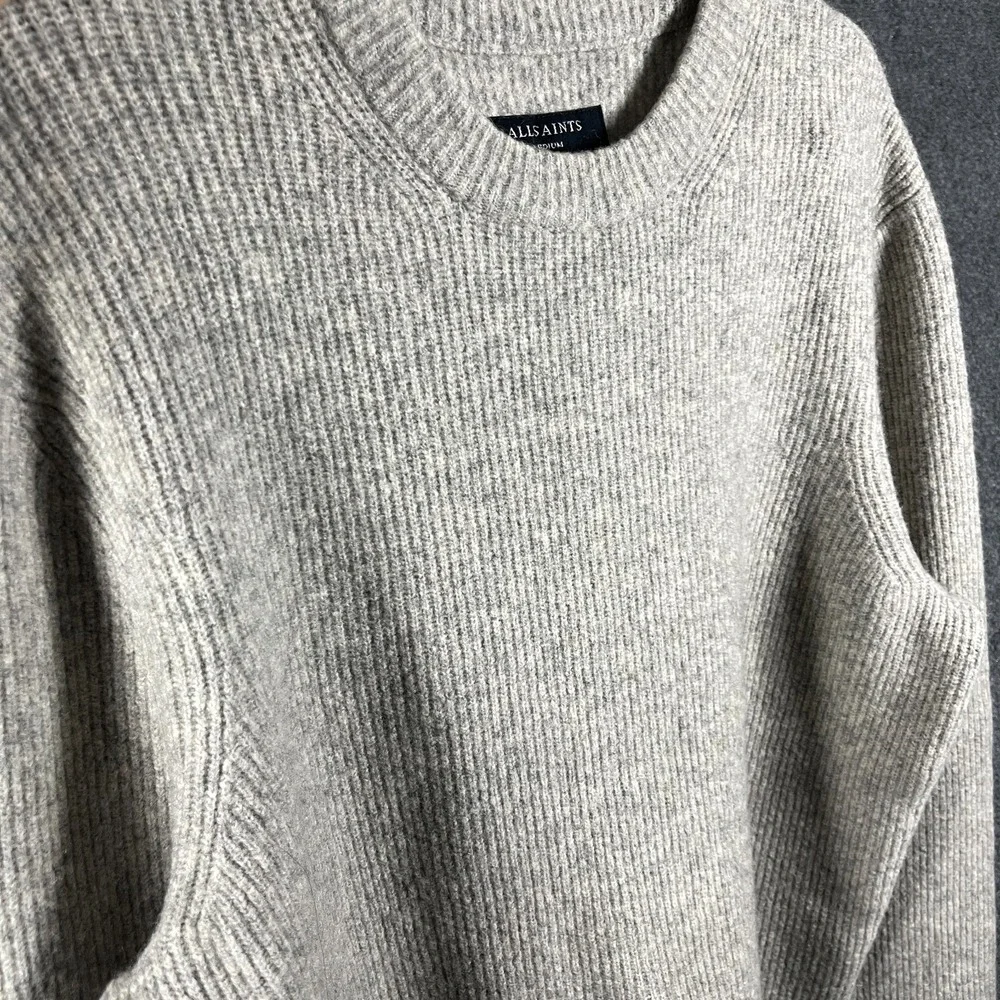 AllSaints Wool Blend Crewneck Knit Sweater Beige Casual Winter Mens Size Medium